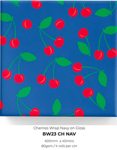 Cherries Wrap Navy on Gloss