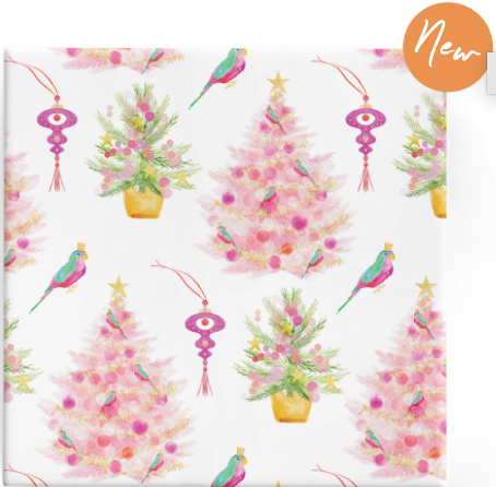Xmas Pink Watercolour Tree on Gloss