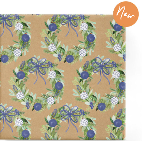 Watercolour Wreaths Navy on Kraft