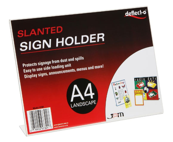 Deflecto Sign/Menu Holder Slanted Landscape A4 Clear