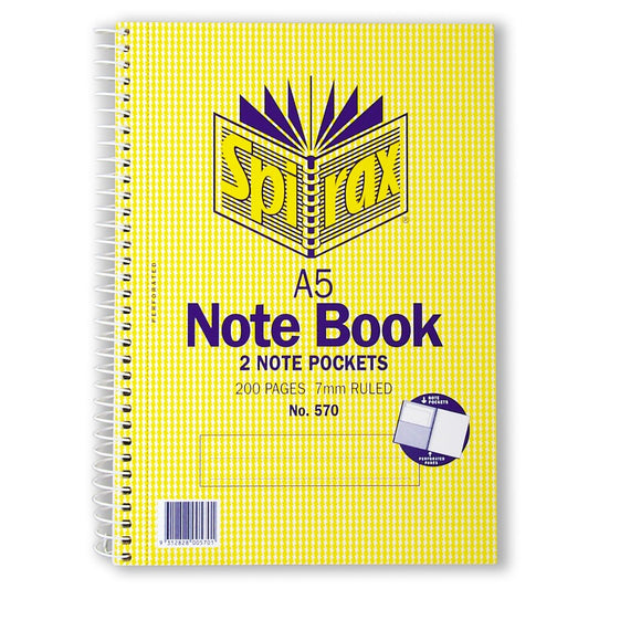 Spirax 570 Spiral Notebook With Pocket A5 200 Pages