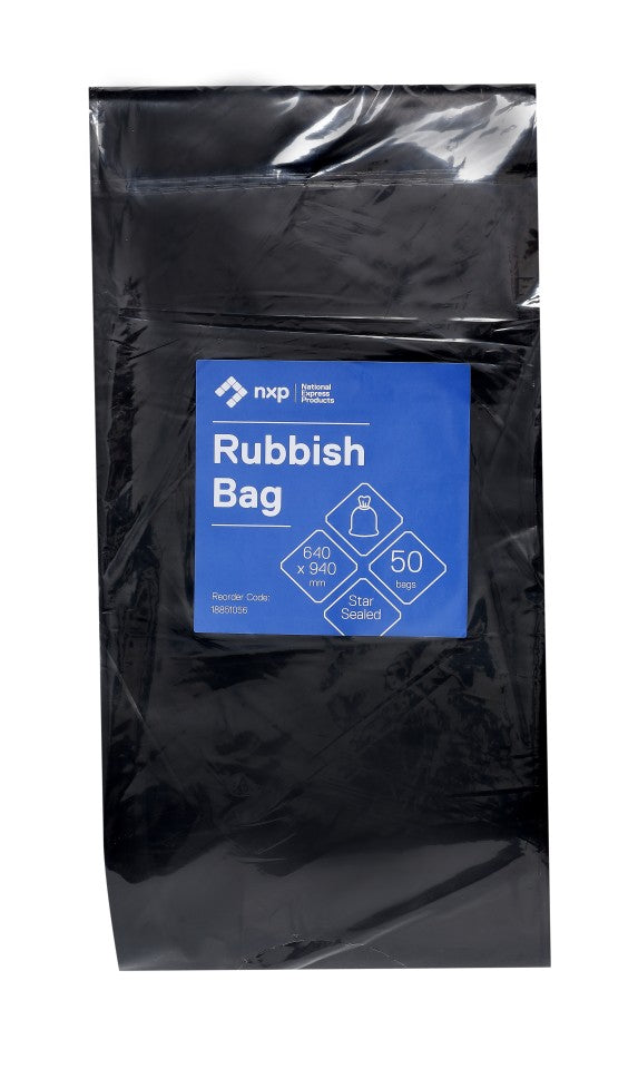 Rubbish Bag HDPE 60L Black 940 x 640mm 30 micron Pack of 50