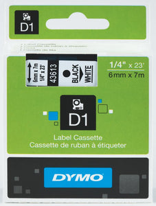 Dymo D1 Label Printer Tape 6mm x 7m Black On White