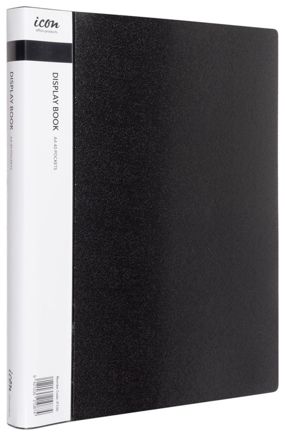 Icon Display Book A4 40 Pocket With Insert Spine Black