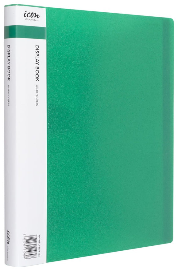 Icon Display Book A4 40 Pocket With Insert Spine Green