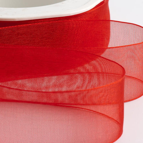 Cut Edge Organza 25mm X 50mtrs Red