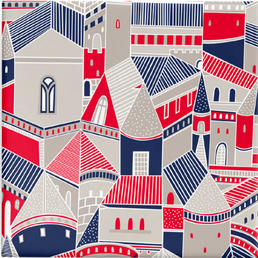 60cm castles navy beige red on white matte