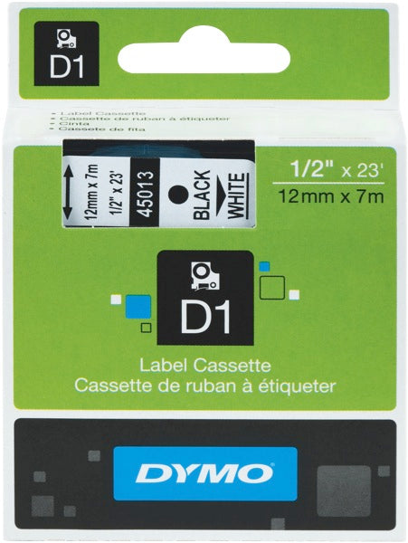 Dymo D1 Label Printer Tape 12mm x 7m Black on White