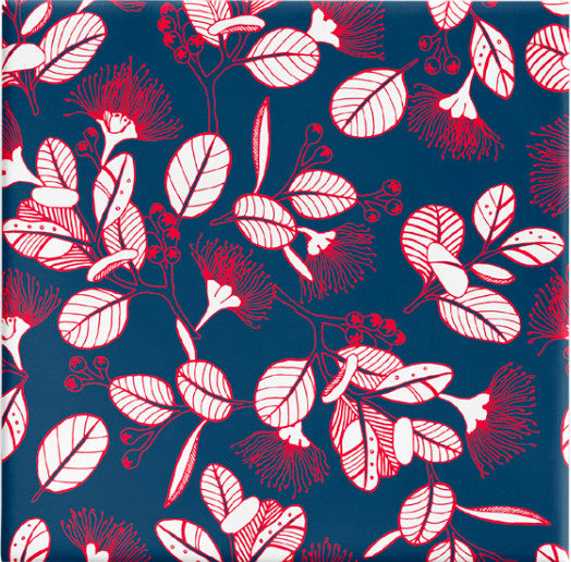 60cm pohutukawa navy red on white