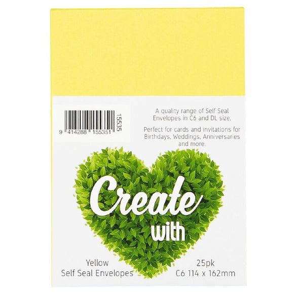 Create With C6 Envelopes 25 Pack Yellow