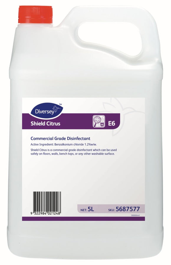 Diversey E6 Shield Citrus Commercial Grade Disinfectant Cleaner 5 Litre 5687577