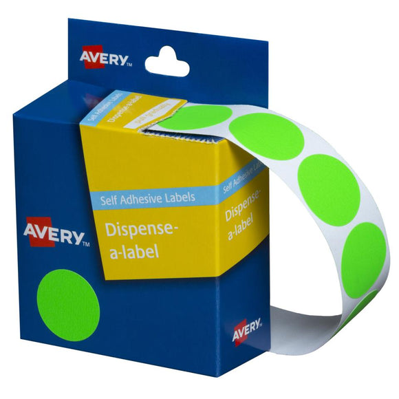 Avery Fluoro Green Dispenser Dot Stickers 24 mm diameter 350 Labels (937297)