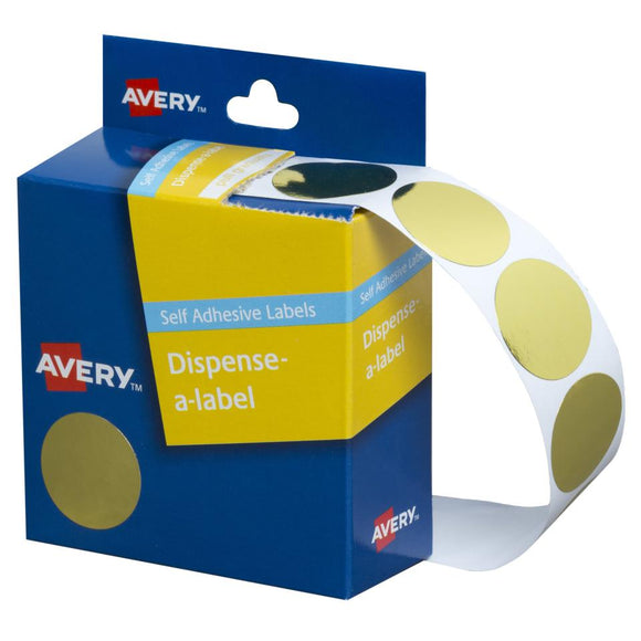 Avery Gold Dispenser Dot Stickers, 24 mm diameter, 250 Labels (937271)