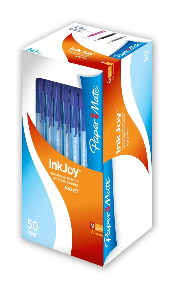 Paper Mate Inkjoy 100 Ballpoint Pen Retractable 1.0mm Blue Box 50