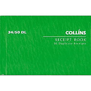 Collins Cash Receipt 34/50DL Duplicate Carbon Required