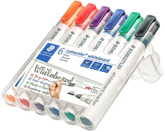 Staedtler 351 Lumocolor Whiteboard Marker Bullet Tip 2.0mm Assorted Colours Set 6